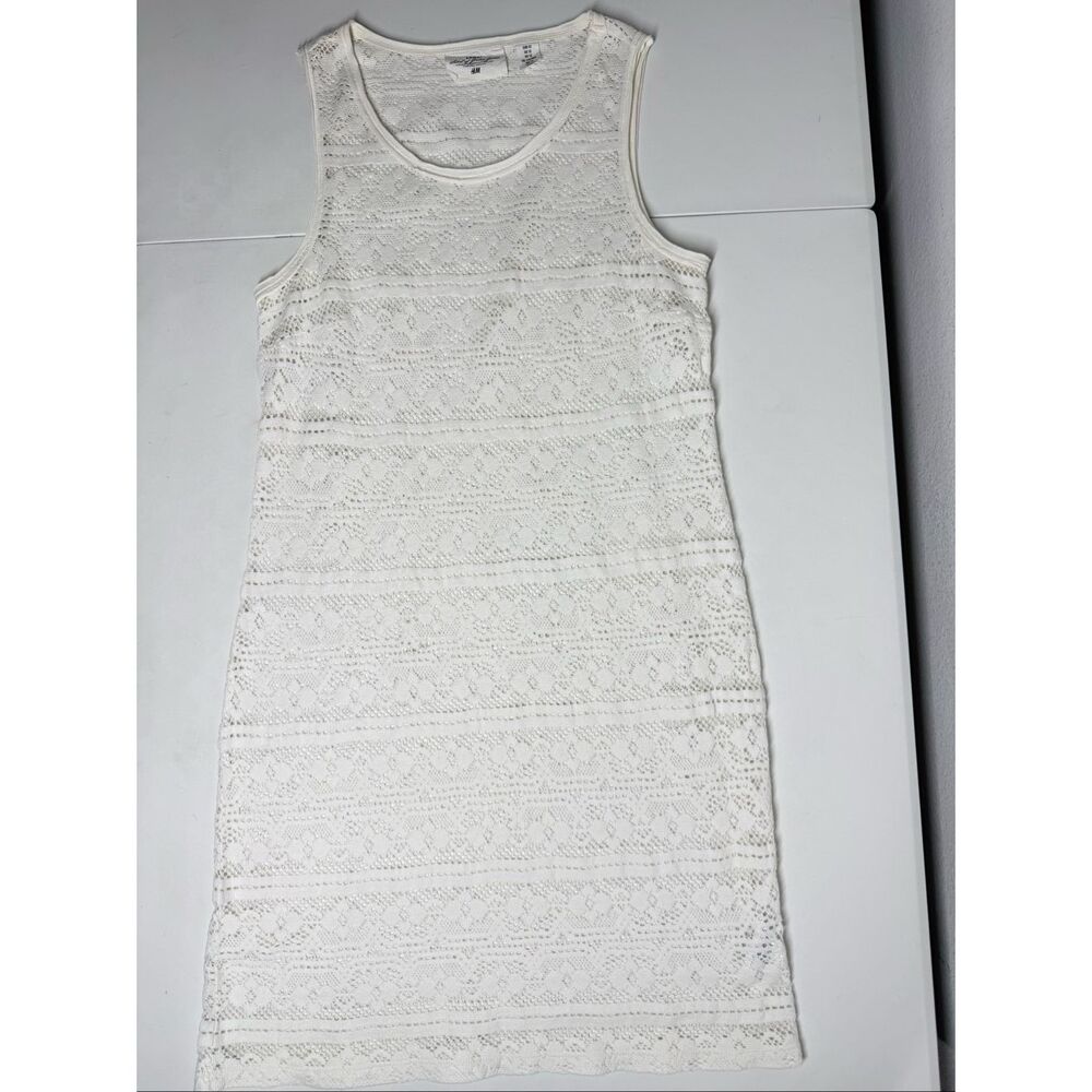 H&M L.O.G.G. White Lace Sleeveless Shift Dress Women’s Size 12 Cotton Blend - Picture 8 of 13